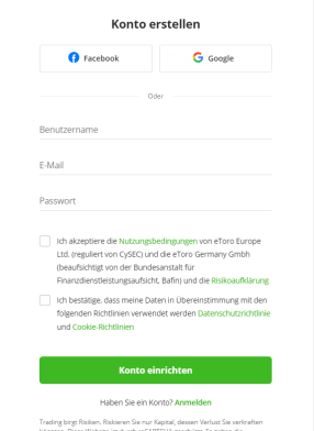 eToro Registrierung