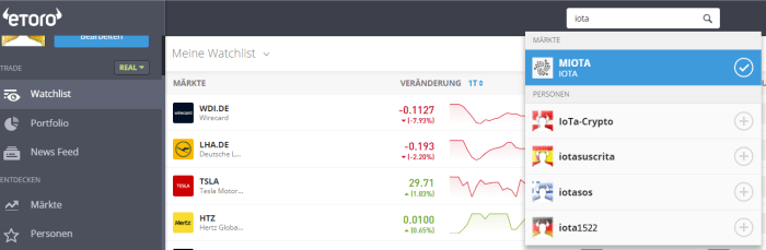 Etoro Suche nach IOTA